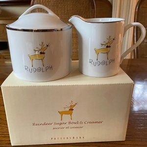 Pottery Barn Reindeer, Rudolph Sugar Bowl w/ Lid & Creamer